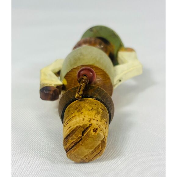 Vintage Anri Italian Wooden Bottle Stopper Man Tipping Hat Cork Hand Carved - Picture 4 of 10